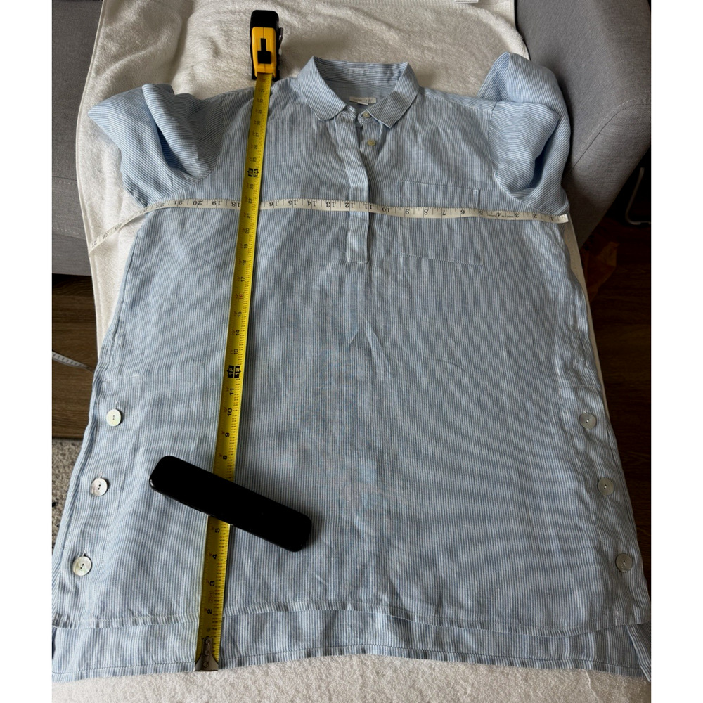 J. Jill Love Linen Striped Tunic Blouse Blue White unique side Slit relaxed Sz-M - Picture 8 of 10
